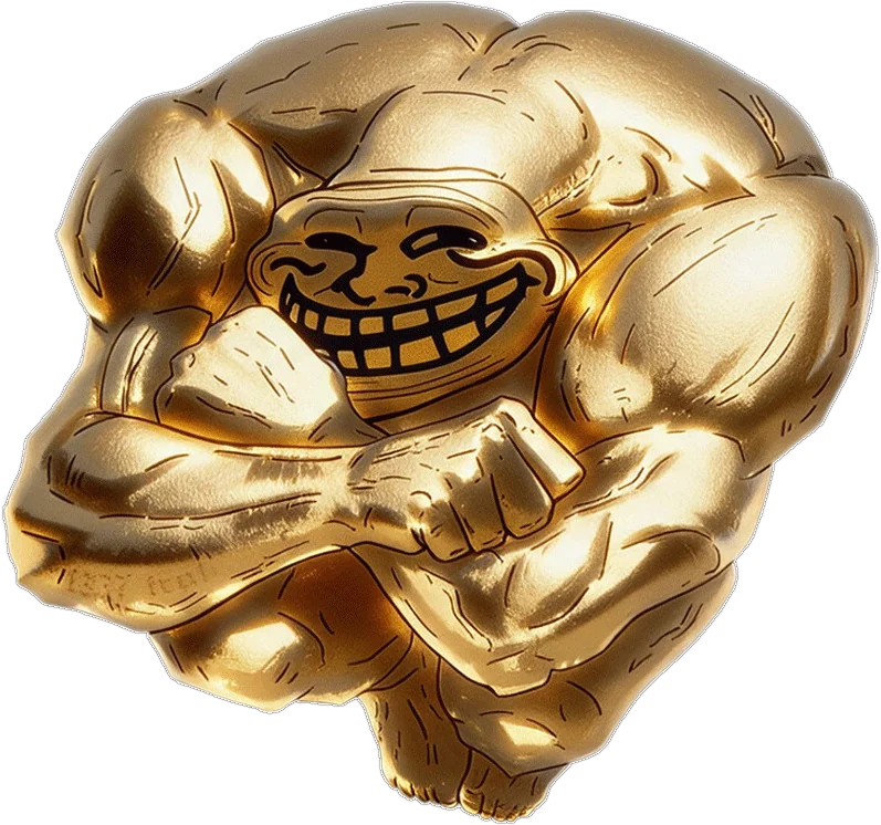 Gold troll curled up holding its knees